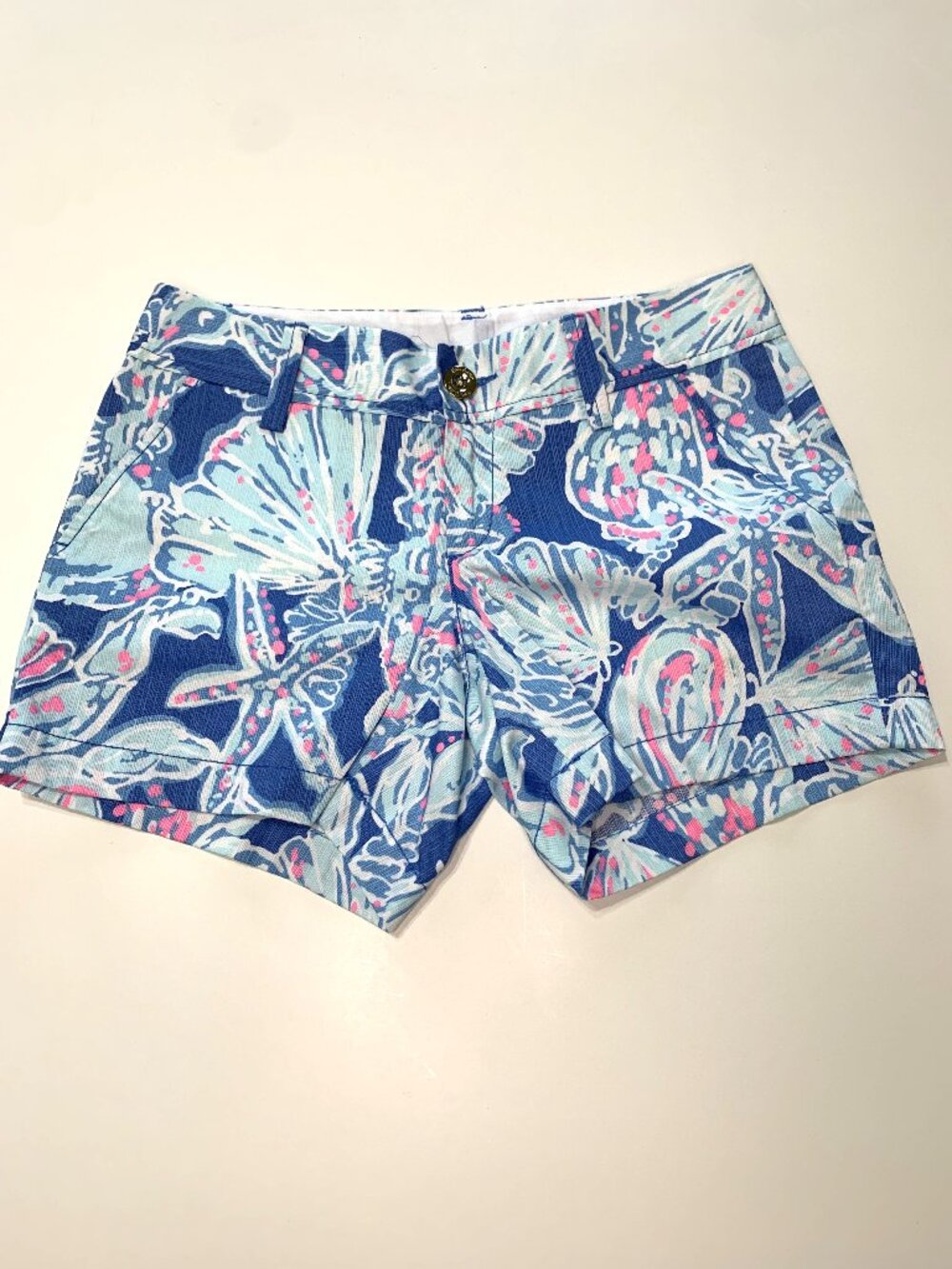 Lily Pulitzer Tropical Seashells Print Blue Women 'The Callahan Shorts' Size 0